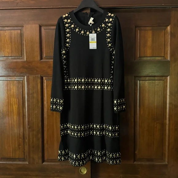 MICHAEL MICHAEL KORS
Studded Stretch-knit Mini Dress In Black/Gold - Picture 5 of 8